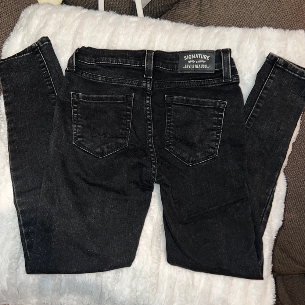 Levi Strauss signature black denim super skinny jeans distressed pants 8 girls​​ - Picture 5 of 13